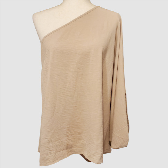NWT ee:some Off-One-Shoulder Nude Blouse Top‎ - Picture 1 of 5